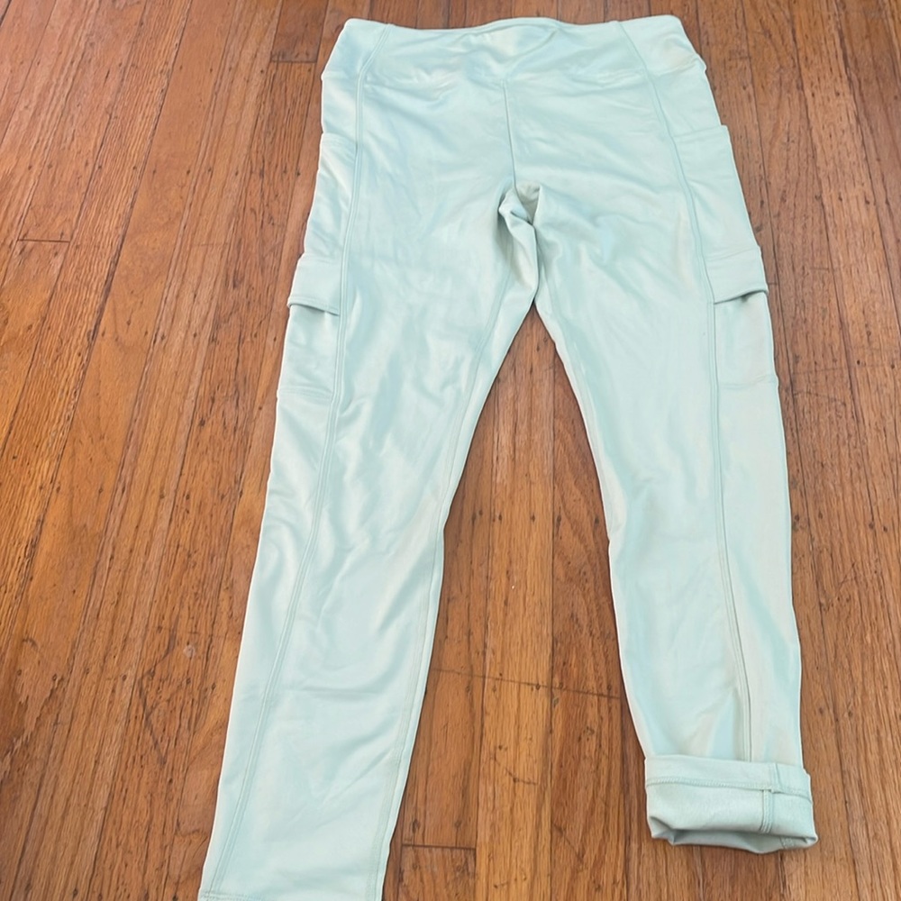 NWT PINK Fleece lined leggings large - celery green, sage color